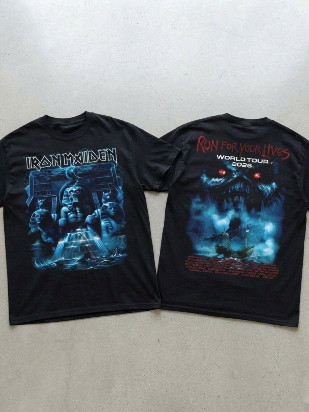 Iron Maiden Run For Your Lives World Tour 2026 Front Back Black T-Shirt S-4XL